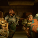 Buzz driving with three characters riding along.